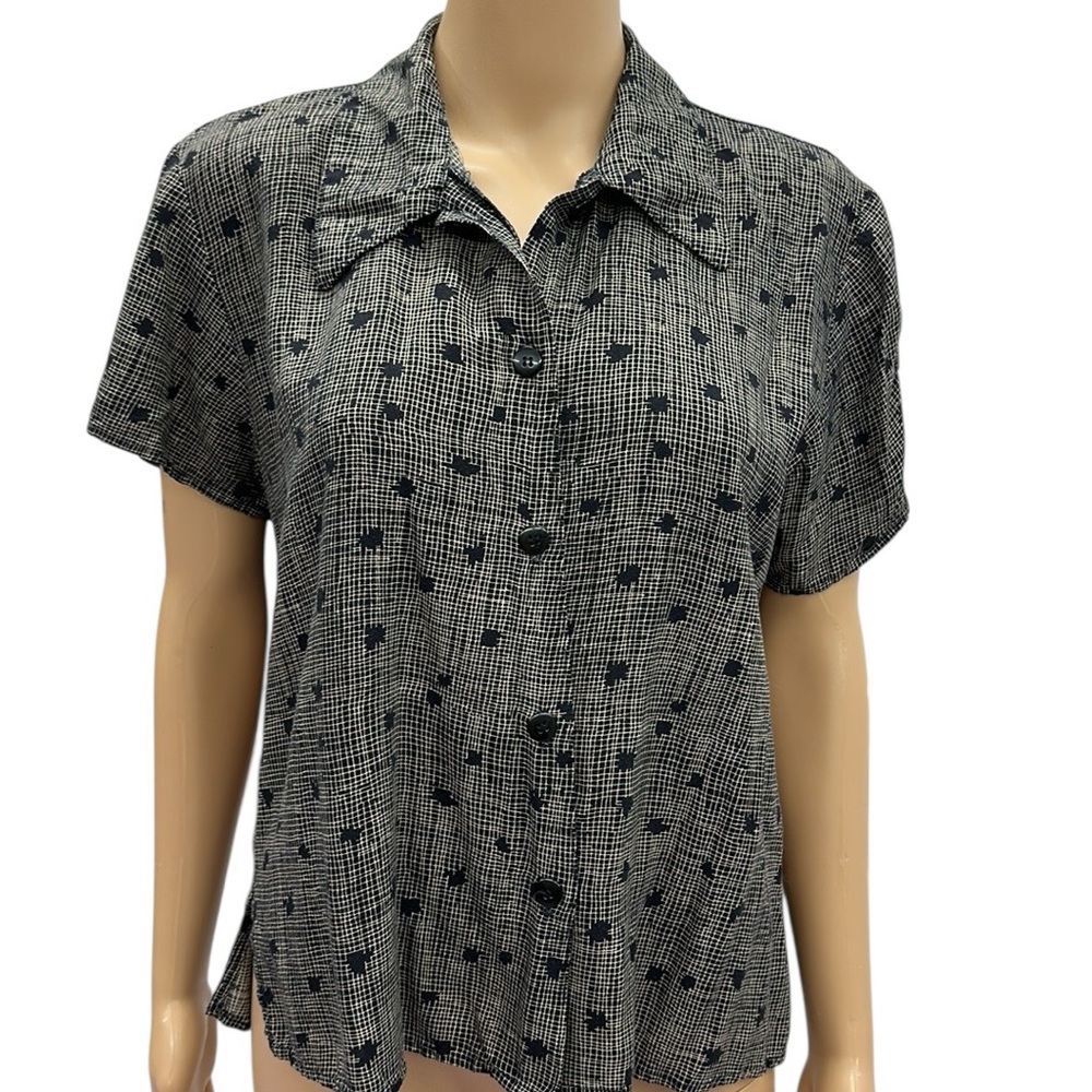 California Krush Vintage Rayon Short Sleeve Button Up Blouse Top Made USA Large